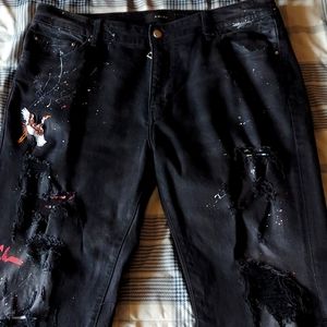 Relaxed Eagle Bird Paint Denim Jeans